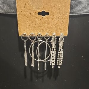 Kohl's Silver and Crystal Earring Set of 3